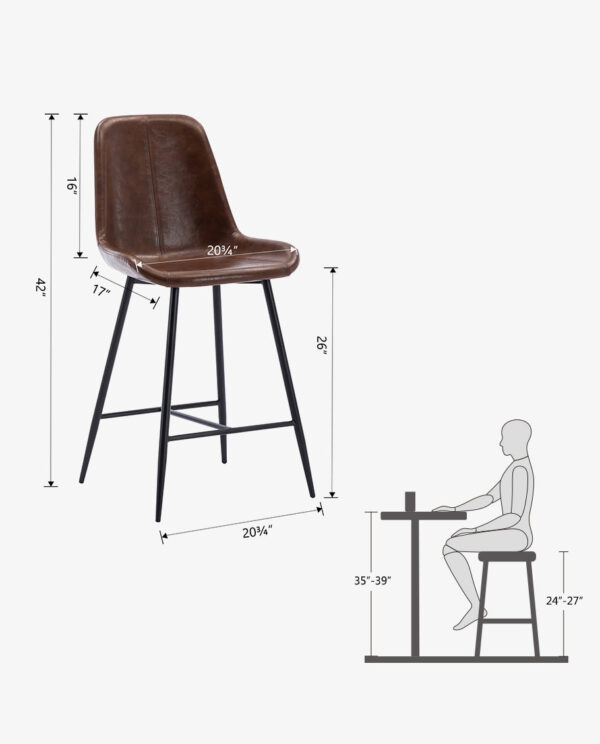 Vintage-Inspired Faux Leather Counter Stools Set of 2 - Image 2