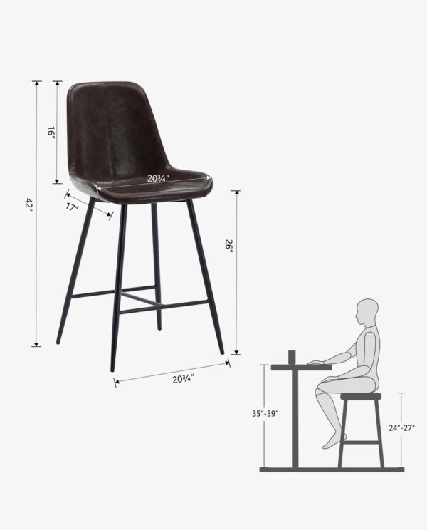 Vintage-Inspired Faux Leather Counter Stools Set of 2 - Image 3